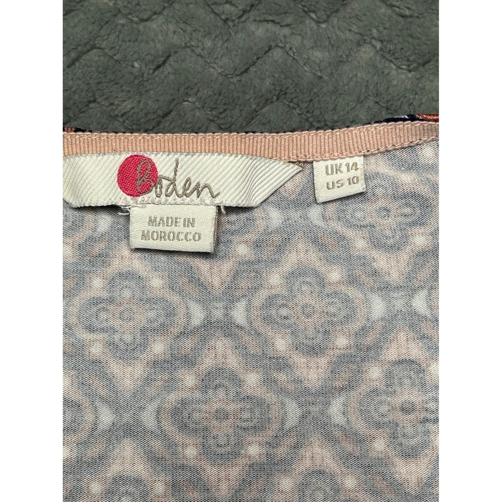 Boden Boho Peplum Blouse Floral Geometric V Neck Long‎ Sleeve Size 10 - Picture 3 of 8